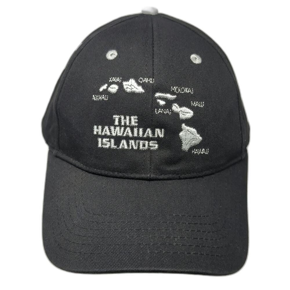 Surfware Baseball Cap Black One Size Hawaiian Islands Map Slideback Hat Cotton